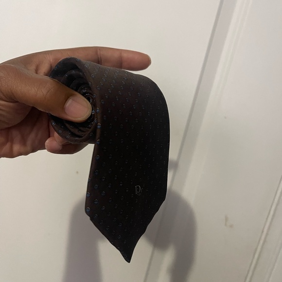 Christian Dior Tie Brown with bluish spot designs Sz Os - Picture 14 of 16